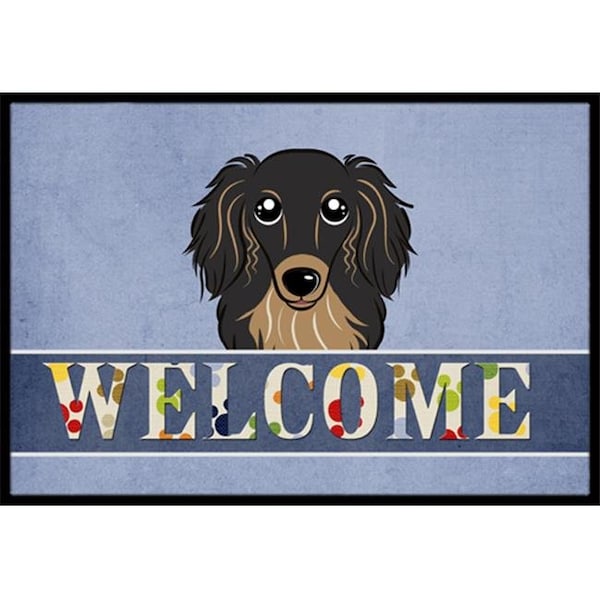 Carolines Treasures BB1399MAT Longhair Black And Tan Dachshund Welcome Indoor & Outdoor Mat; 18 x 27 in. BB1399MAT - main